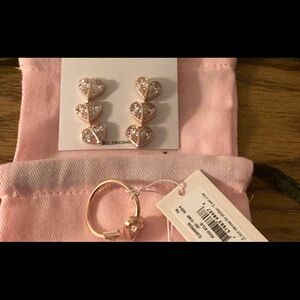 kate spade Rose Gold Triple Heart Drop Earrings with Clear Stones